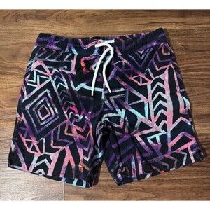 Zipcode Geometric Print Chino Shorts Mens Size Small Black Purple Cotton